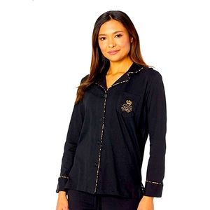 🐆 NWT Ralph Lauren Classic Pajama SET In Black With Leopard Trim